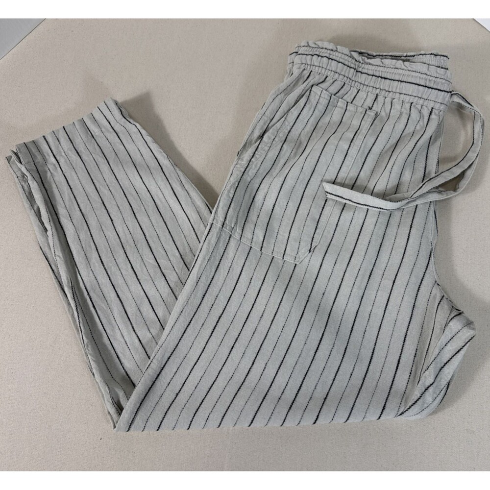 Indigo Rein Linen Blend Pants Beige Striped Black Beach Boho Light Relaxed XL